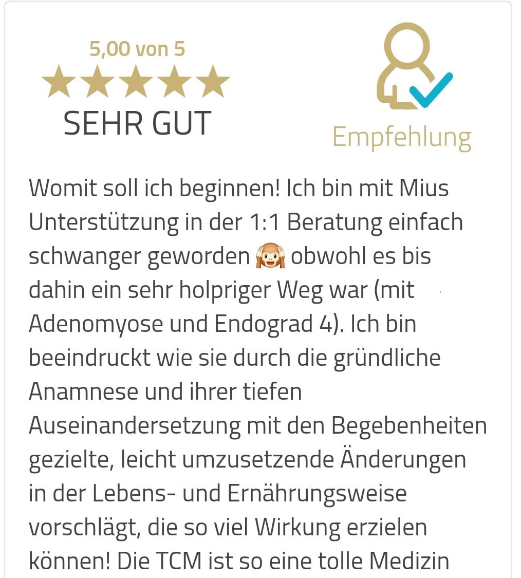 Echte Kundenbewertung: mit TCM-Unterstützung schwanger geworden trotz Adenomyose und Endometriose Grad 4