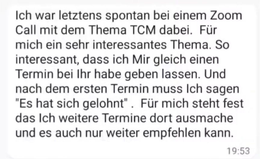 Echte Kundenbewertung nach einem TCM-Beratungsgespräch