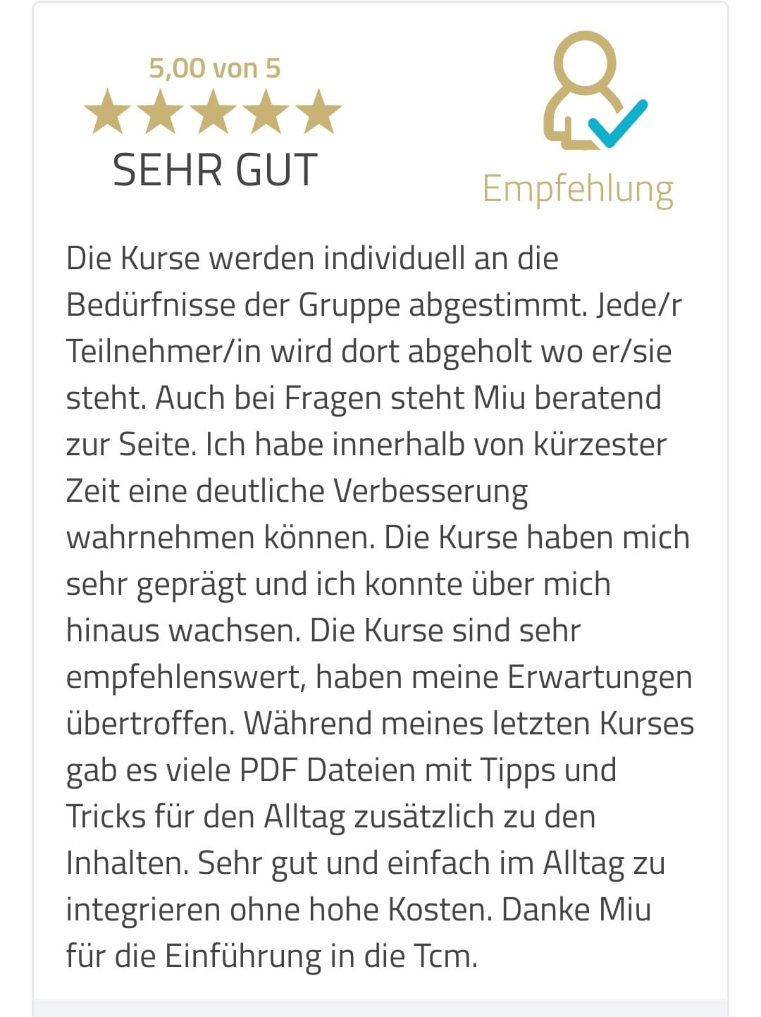 Echte Kundenbewertung: individuell abgestimmte Begleitung